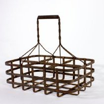 6 compartment metal milk bottle carrier -  Front, side